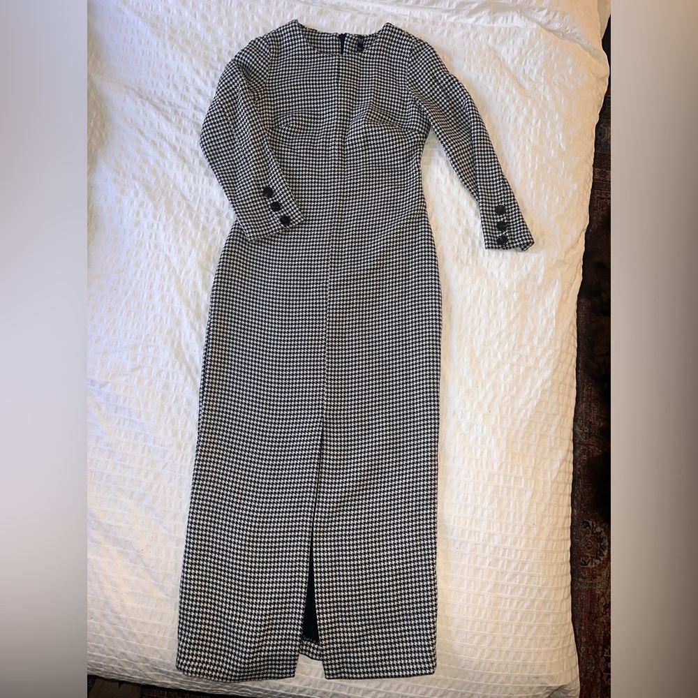 Elegant Black and White Houndstooth Dress